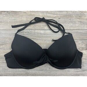 Shade & Shore Black Bikini Top Twist Front Neck Tie- Padded, Adjustable 32B